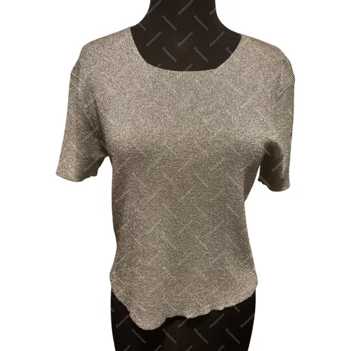 Ballinger Gold Vintage Silver Metallic Lurex Stretch Short Sleeve Knit Top Sz M Size M