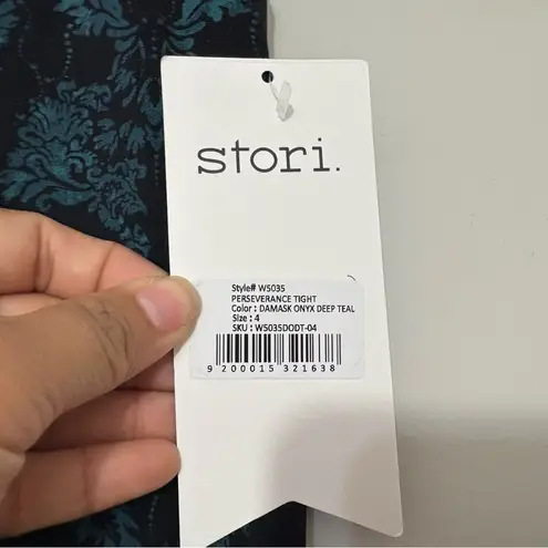 Stori Perseverance Tight Leggings –Damask Onyx Deep Teal Size 4 NWT Green