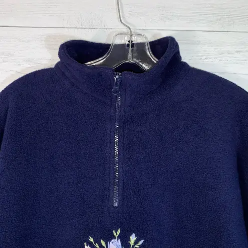 Northern Reflections Vintage Navy Blue Fleece 1/4 Zip Floral embroidered size L