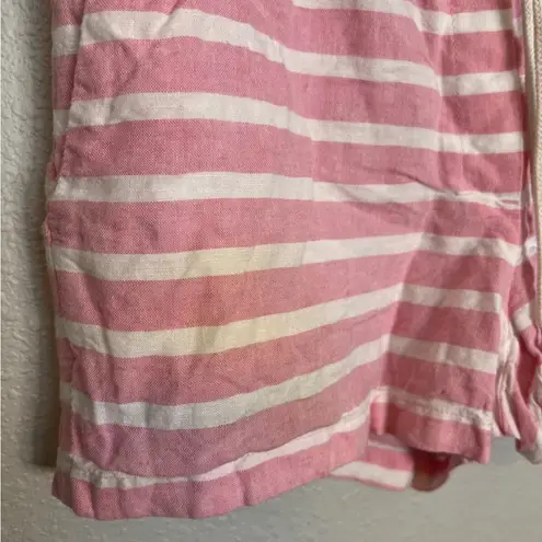 J.Crew  Factory Linen Blend Shorts Size 0 Pink Stripe Drawstring *Flaw