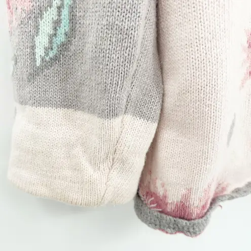 Floral Cottagecore Knit Cardigan Sweater Womens Grannycore Pastel Vintage Gray Size XL