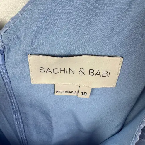 Sachin & Babi Blue Eyelet Maxi Dress Size 10 Puff Sleeve Belted Wedding Feminine