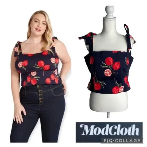 Modcloth NWT  x Collectif Peace, Love, and Pomegranates Navy Blue Tank Top size 6