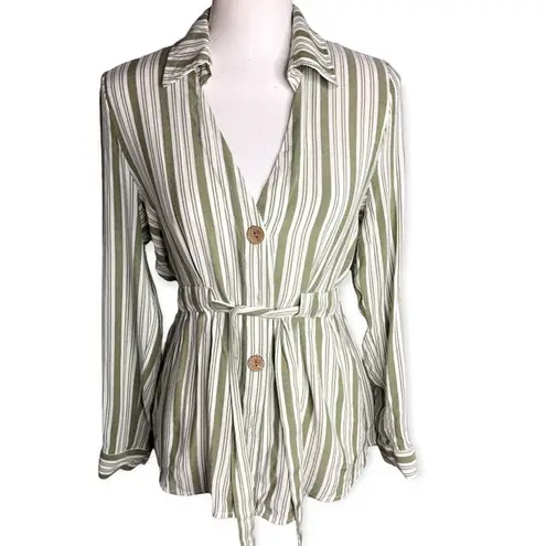 L.I.F.E Love Is For Eternity Striped Long Sleeve Waist Tie Button Down Shirt Size M