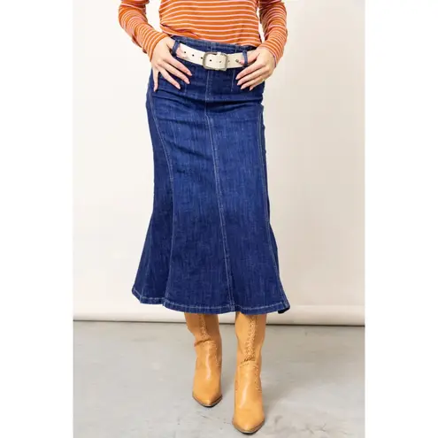 Free People  Zia Denim Midi Skirt Size in Wash Bad Habits US 26 NWT