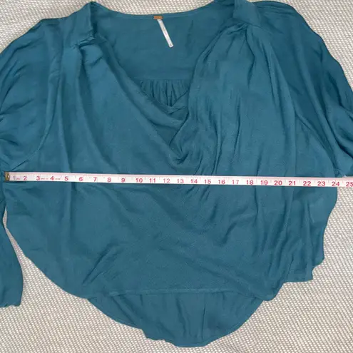 Free People Oversized Blue Green Teal Cowl Neck Flowy Blouse Balloon Sleeves Xs - Image 5