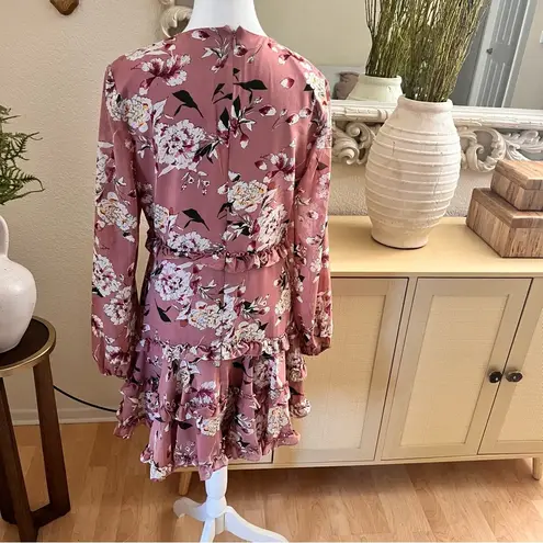 Bardot Hazel Floral Long Sleeve Ruffle Cut Out Mini Dress Size 8