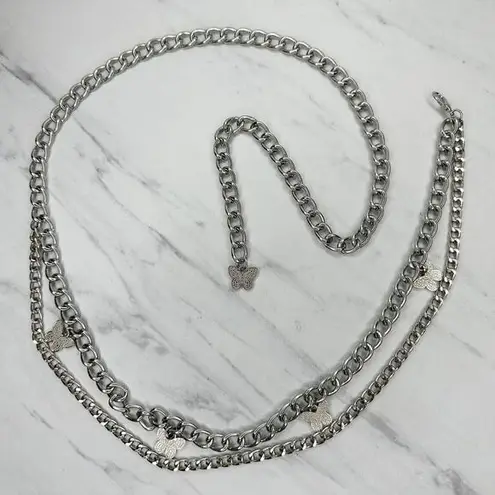 Butterfly Charm Silver Tone Metal Chain Link Belt One Size (OS) ✨