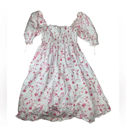 Hill House size XL white pink nap dress white pink floral smocked cottage cabin