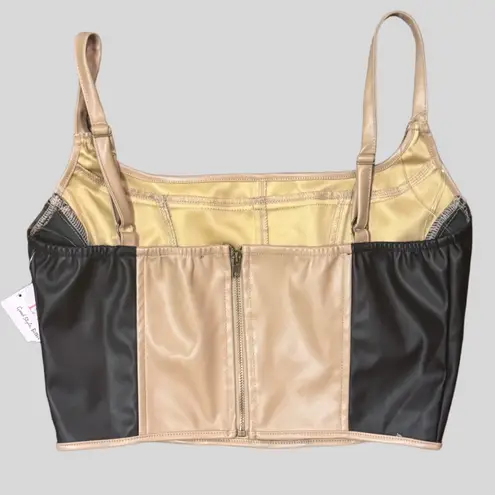 French Kiss NWT Colorblock Faux Leather Corset Crop Top Medium