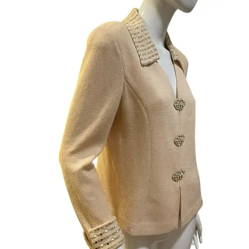 St. John Knit Cream Evening Jacket Rhinestone Pearl Size 8