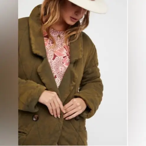 Free People  Tawny Pillow Puffer Jacket Coat Washed Green Oversized Size Small