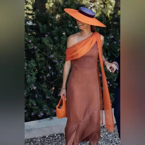 Vanderwilde Galdana Maxi Dress Chiffon Asymmetrical Caldera Rust Orange 36 NWT Size 4