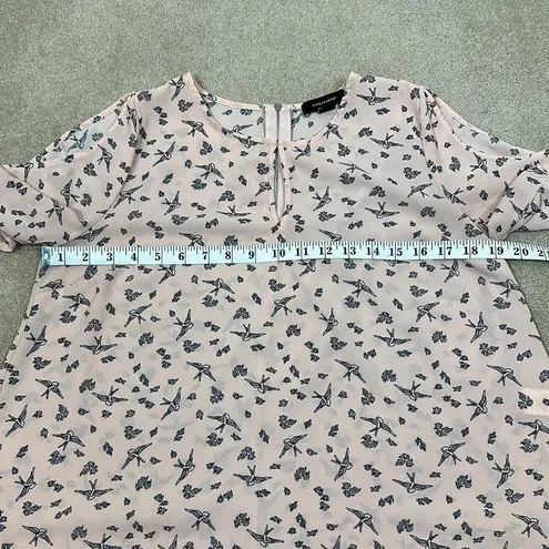 Atmosphere Blush Pink Bird Print Keyhole Cutout Sleeve Women Shirt Top Size 8