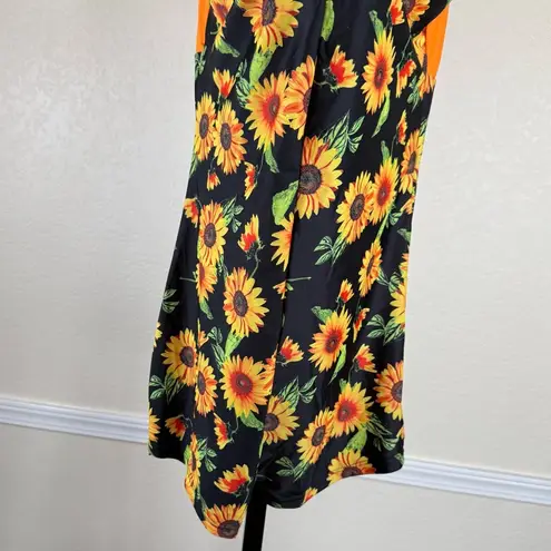 Retro Floral One Piece Swimsuit Halter Skirted Boyshort Pin Up Swimsuit XL Black Orange