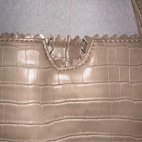 Carlos Falchi • Crocodile Embossed Tote Bag Faux Leather Large Roomy Gray