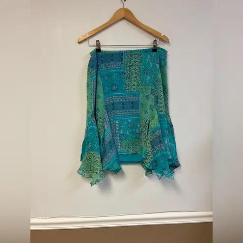 ECI New York Boho Asymmetrical Handkerchief Hem Skirt – 100% Silk – Size 12
