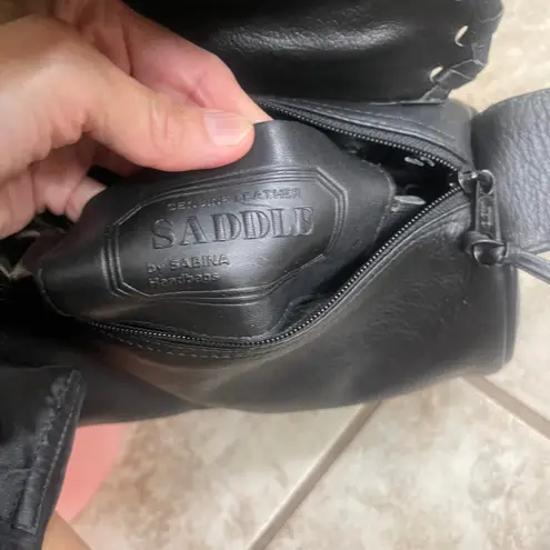 Saddle by Sabina Handbags Black Leather Cylinder Crossbody Bag Braided Flap