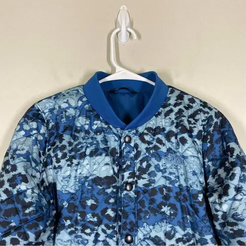 The North Face  Blue Leopard Quilted Bomber Jacket Coat