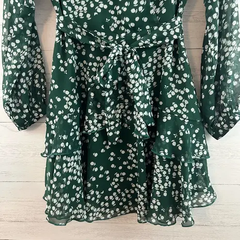 Allison New York Green White Floral Print Faux Wrap Dress Size S