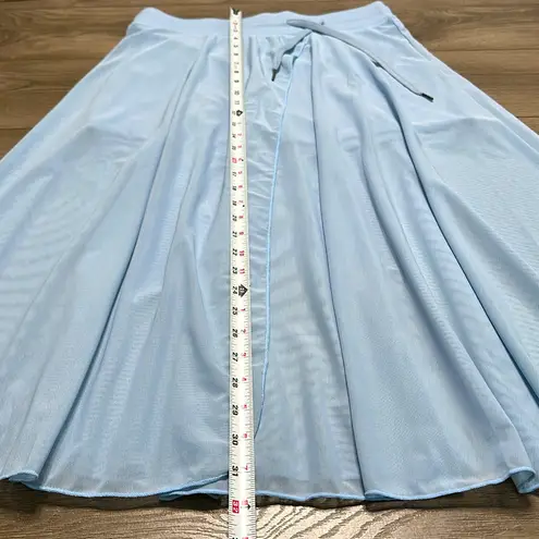 Halara High Waist Mesh 2-In-1 Side Pocket Flowy Flare Casual Midi Skirt Blue L