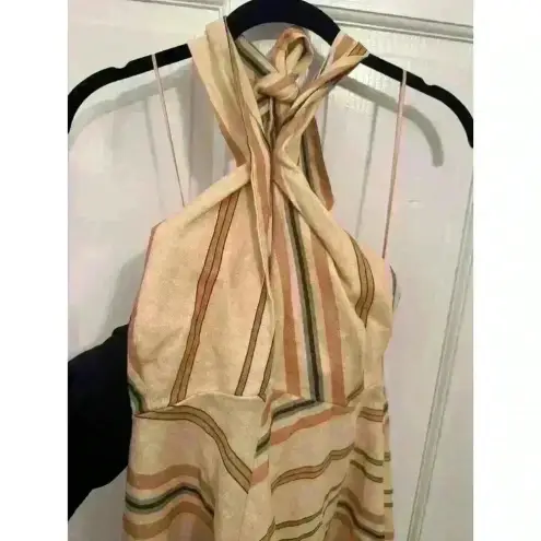 ZARA  Striped‎ Linen Blend Halter Dress size L NWT