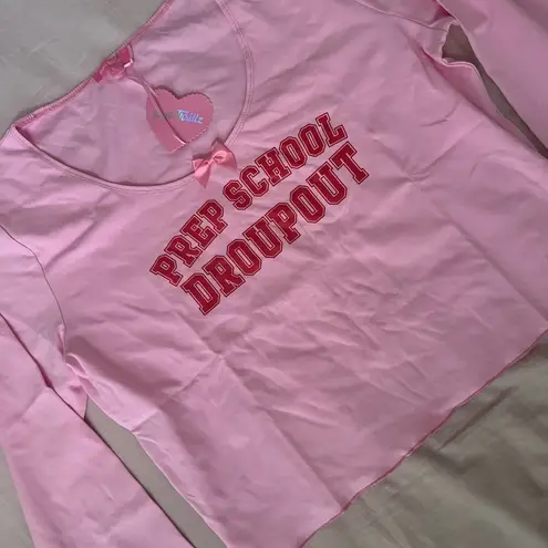 Sugar Thrillz Pink and Red Long Sleeve Cropped Tee Size L