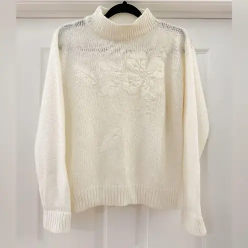 Vintage Just Maggie Pearl Sequin Embellished Floral Embroidered Sweater White S
