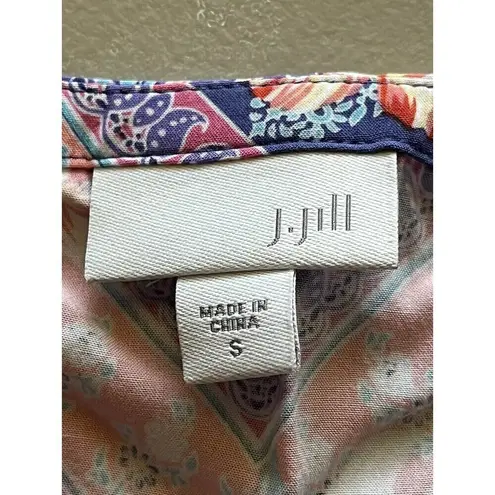 J. JILL Handkerchief Hem Top Sz S Womens Paisley Satin Tunic Blouse Classic Pink