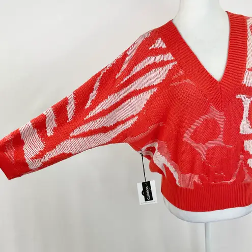 Callahan New Anthropologie Jacquard Knit V-Neck Sweater Tangerine Size Small