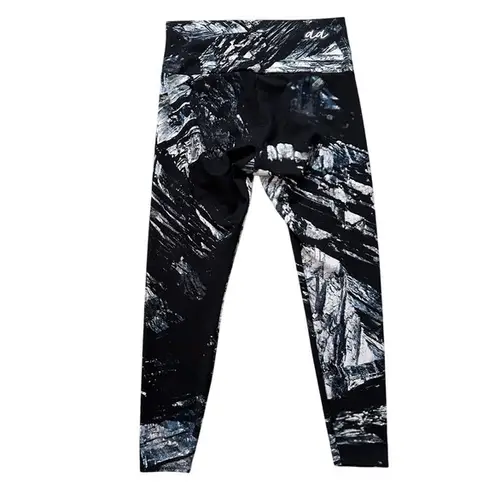AGSTRACT Apparel Leggings Abstract Print Athleisure High Waist Womens Large Black