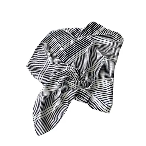 Handmade 100% Silk Striped Neck/Head Scarf Black One Size Old Money Glam Retro