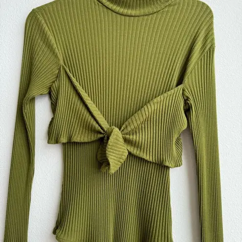 Mara Hoffman  Sadie Long Sleeve Ribbed Green Tie Bow Front Bodysuit Size XL