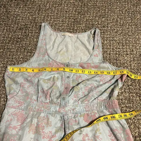 Hinge Women’s Large Retro Blue Pink Floral Flower Denim Jean Dress Shorts