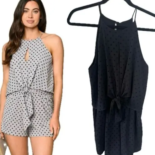 Tyche Polka Dot Spaghetti Straps Keyhole Front Tie Playsuit Romper Pockets L