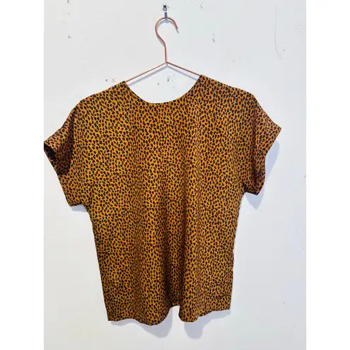 Requirements Leopard Cheetah Print Black Yellow Short Sleeve Blouse size Small