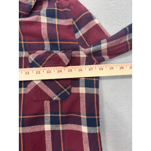 Womens Alygne Flannel Shirt Medium Burgundy Plaid Long Sleeve Button Up Cotton Red