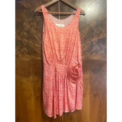 Vintage RUE Du MAIL Pink Satin Printed Drop Waist Dress FEMININE Silk Size 38 S