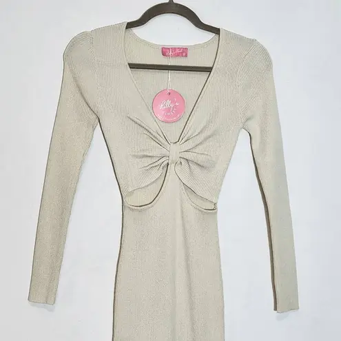 Lilly's Kloset Cream Ribbed Knit Bodycon Midi Dress NWT Size Medium