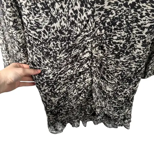 Ba&sh Robe Ezra Noir Black White Mini Dress Ruched Chiffon Womens 3 US Large