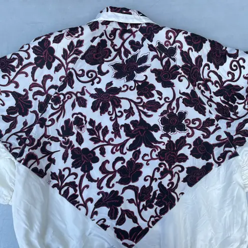 Vintage 90s KDBD White Black Floral Silk Zip Up Jacket Size M