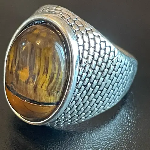 Casual Tiger eye stone S925 silver ring size 8.75