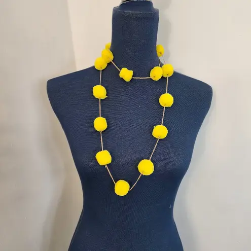 Lemon Yellow Color Pompom on Gold Chain Necklace Earrings Set