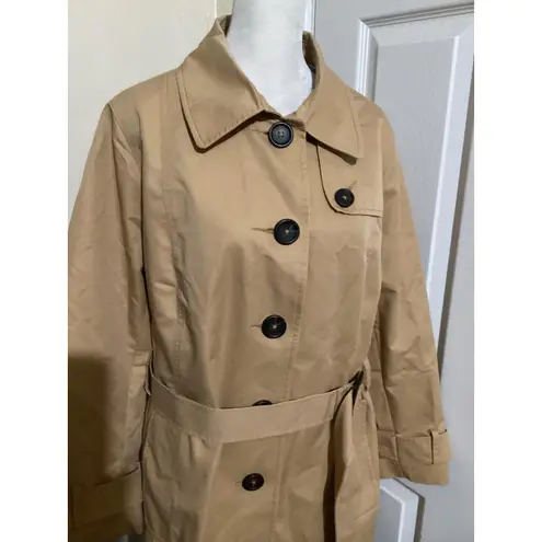 L.L.Bean Coat Womens Medium Tan Khaki Belted Trench Single Breasted Button Front