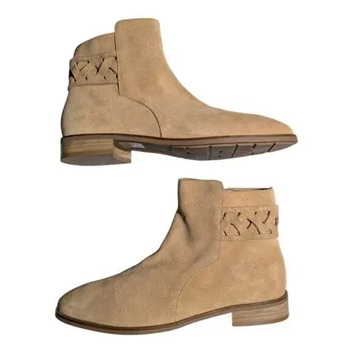 Aquatalia Raleigh Beige Water Resistant Suede Almond Toe Woven Ankle Boots Sz 10