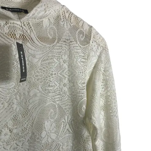 EXPRESS NWT  Lace Mock Neck Long Sleeve Sheer Top in Ivory Size M