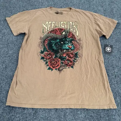 Affliction Tempest Tiger Snake Rosegraphic t-shirt dress Brown Size Large NEW