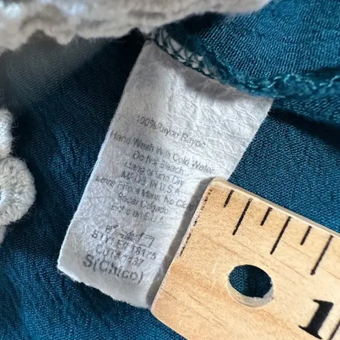 Kori America Crochet Trim Blouse Women's Small Teal Blue 3/4 Sleeve