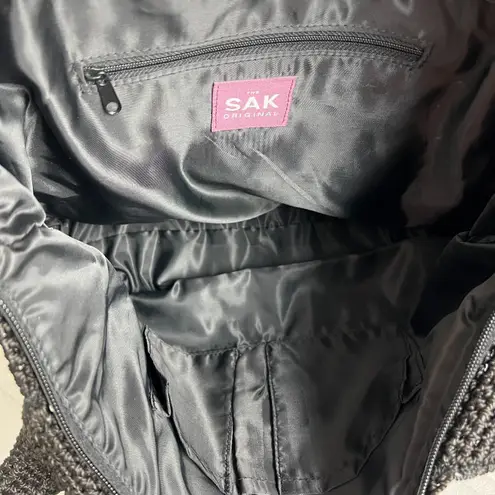 The Sak Shoulder Bag Purse Black Crochet Knit Double Handle Zip Outside Pocket