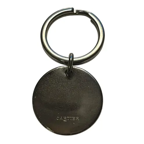 Cartier Round Medallion Silver Tone Key Ring Keyring Chain Charm Logo Engraving